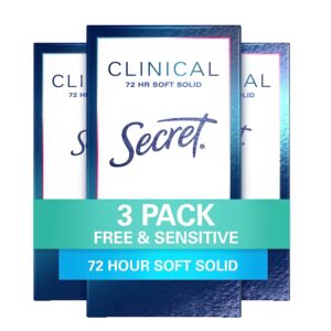 Secret Clinical Strength Soft Solid Antiperspirant and Deodorant for Women, Free & Sensitive, 1.6 oz, Pack of 3