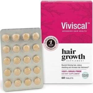 Viviscal Hair Growth Supplements for Women to Grow Thicker, Fuller Hair, Clinically Proven with Proprietary Collagen Complex, 60 Count (Pack of 1), 1 Month Supply